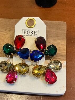 Posh Multicolor Teardrop Crystal Chandelier Earrings